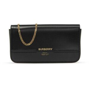NWT Burberry‎ Black Leather Camille Clutch Faux Gold Chain Wallet $890
